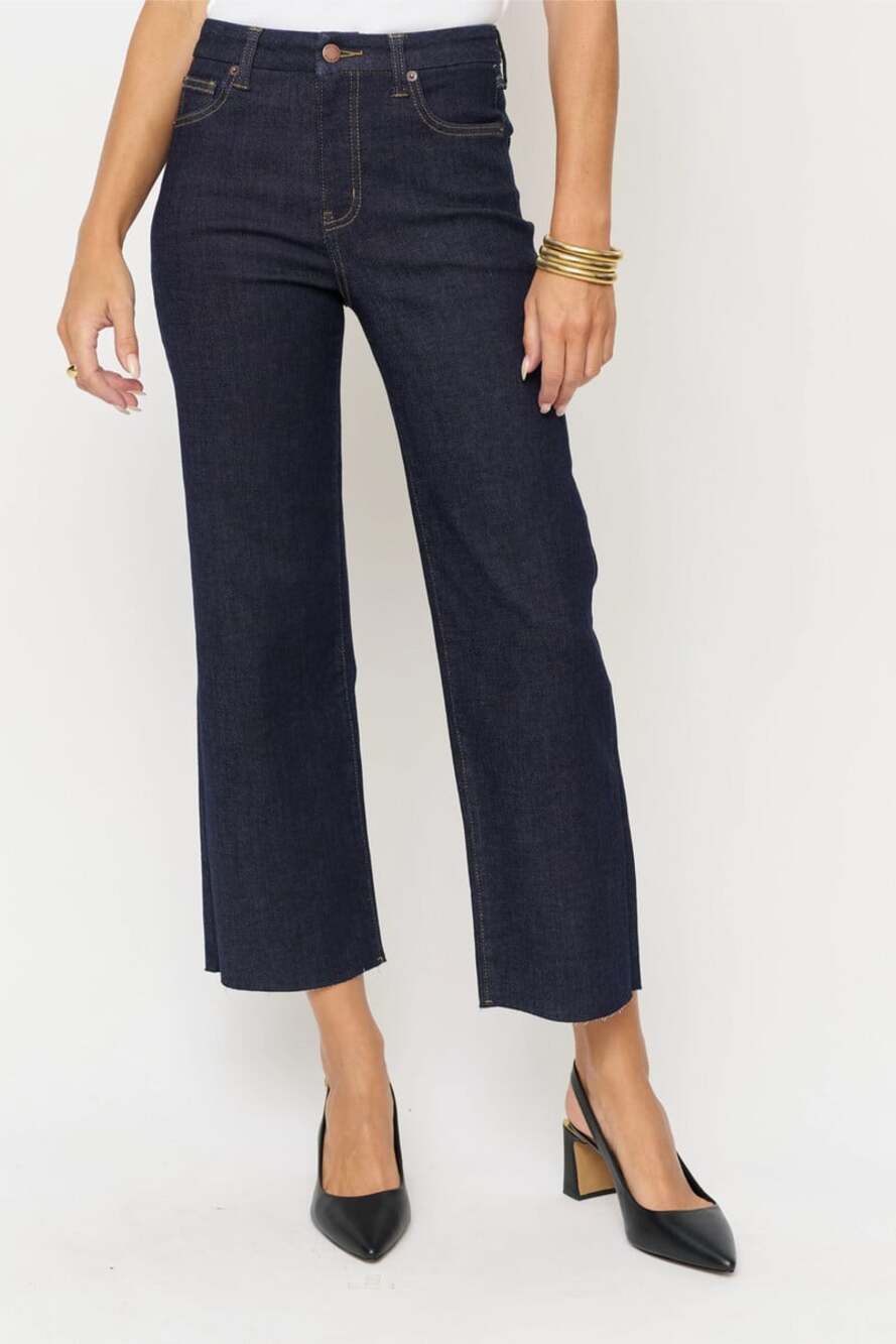 Oliver Logan Women's Size 31 Dark Wash Blue Denim Aberdeen Wide Leg Crop Jeans